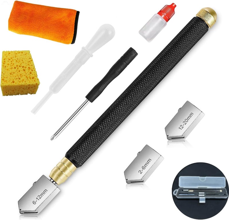 dmsphd Glass Cutter 2mm-20mm, Upgrade Glass Cutting Tool with Glass Cutting Oil, Pencil Style Oil Feed Carbide Tip Glass Cutter for Tiles/Mosaic/Mirror. (Glass Oil Cutter) - Image 1